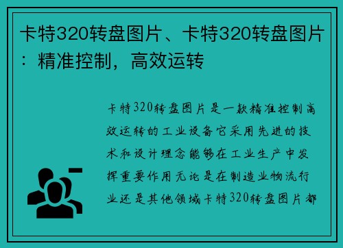 卡特320转盘图片、卡特320转盘图片：精准控制，高效运转