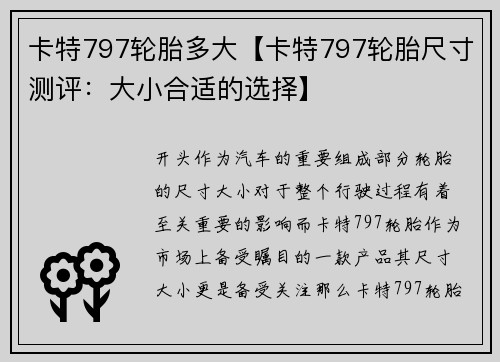 卡特797轮胎多大【卡特797轮胎尺寸测评：大小合适的选择】